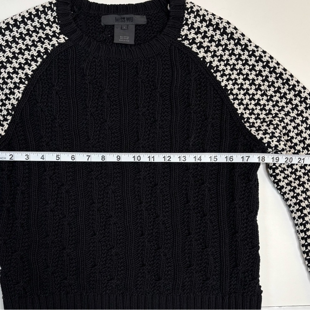 Miss Wu Jason Wu Black White Chunky Cable Knit Houndstooth Designer Sweater - Picture 5 of 11